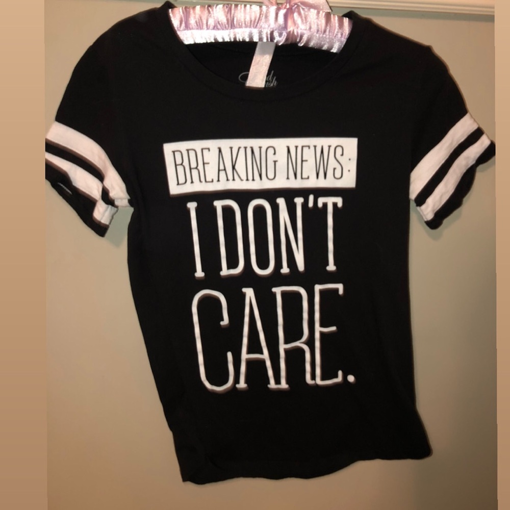 Black t-shirt with white writing